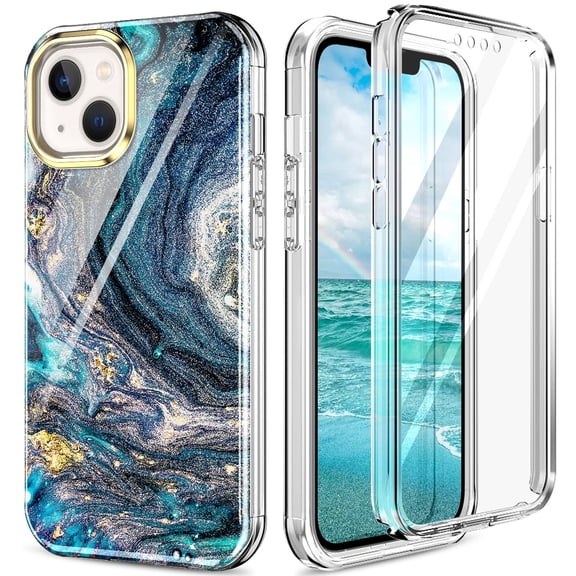 iPhone 15 Plus Case with Screen Protector, Wireless Charging Shockproof Drop Protection Dual Layer Rugged Hybid Back Cover with TPU Impact Resistant Bumper for Apple 15 Plus, Green Gray