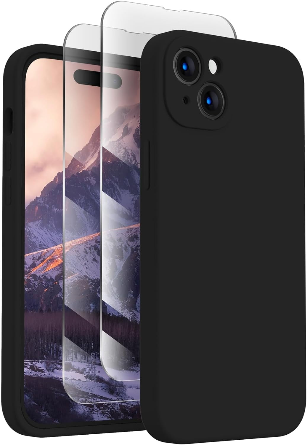 for iPhone 15 Plus Case, Silicone Upgraded [Camera Protection] Case with [2 Screen Protectors], Soft Anti-Scratch Microfiber Lining Inside, 6.7 inch, Black
