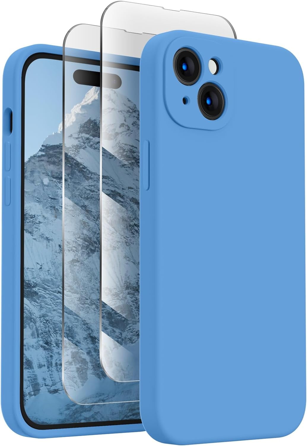 for iPhone 15 Plus Case, Silicone Upgraded [Camera Protection] Case with [2 Screen Protectors], Soft Anti-Scratch Microfiber Lining Inside, 6.7 inch, Blue
