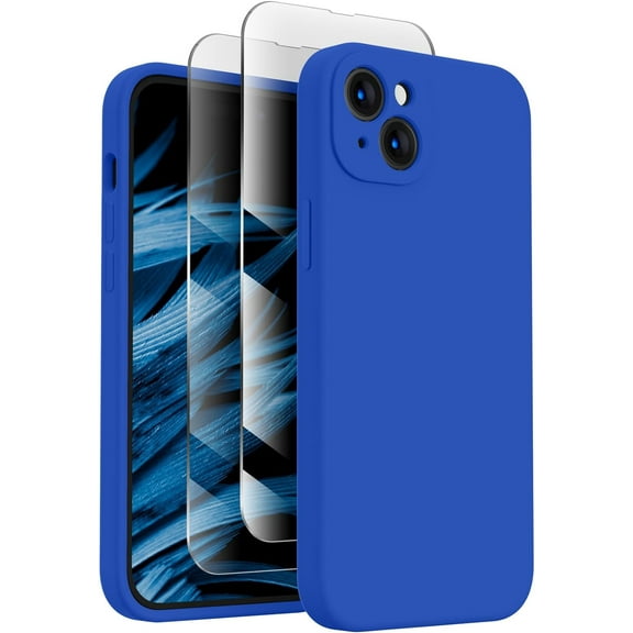 for iPhone 15 Plus Case, Silicone Upgraded [Camera Protection] Case with [2 Screen Protectors], Soft Anti-Scratch Microfiber Lining Inside, 6.7 inch, Klein Blue