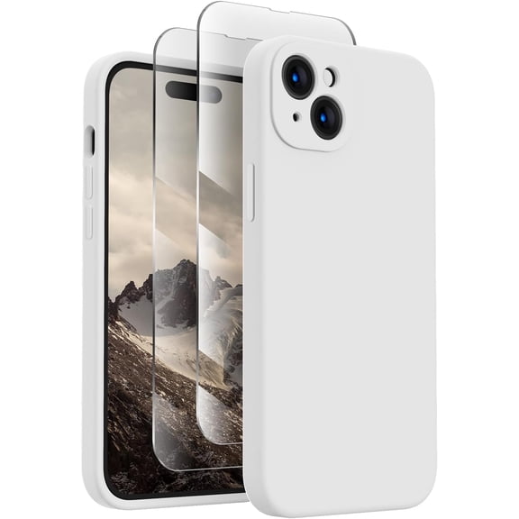 for iPhone 15 Plus Case, Silicone Upgraded [Camera Protection] Case with [2 Screen Protectors], Soft Anti-Scratch Microfiber Lining Inside, 6.7 inch, White
