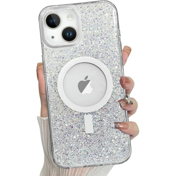 for iPhone 15 Plus Case, Sparkly Glitter Bling Back, Magnetic Support for MagSafe Shockproof Case, Crystal and Clear High-Duty Protection for iPhone 15 Plus Case -Glitter Crystal