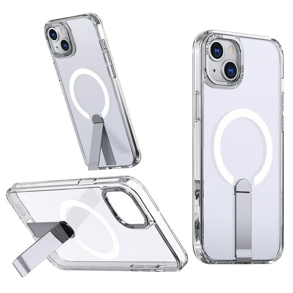 for iPhone 15 Plus Case with Stand, Compatible with MagSafe, Magnetic Kickstand Case for iPhone 15 Plus, Military-Grade Protection Shockproof Case, Clear Acrylic + Soft TPU Material, Clear