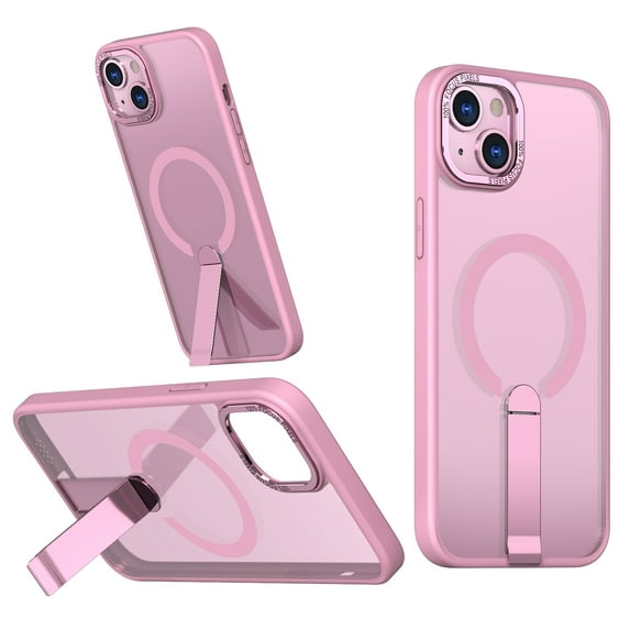 for iPhone 15 Plus Case with Stand, Compatible with MagSafe, Magnetic Kickstand Case for iPhone 15 Plus, Military-Grade Protection Shockproof Case, Clear Acrylic + Soft TPU Material, Pink
