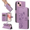 thumbnail image 1 of iPhone 15 Plus Case Wallet with Cards Holder,Allytech Stylish Butterfly Embossed Shockproof Protective Flip Stand Cover for Girls Women Hand Wrist Wallet Case for Apple iPhone 15 Plus - Purple, 1 of 11