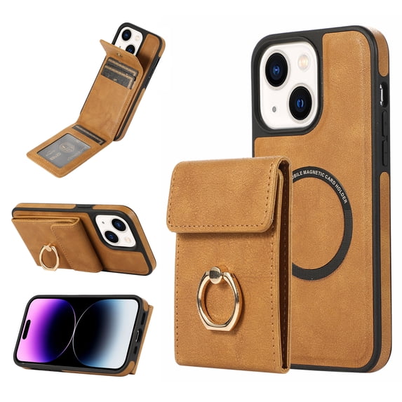 for iPhone 15 Plus Case Wallet, with PU Leather Detachable Card Holder Compatible with Magsafe, Durable Protection Magnetic Phone Case with Ring Kickstand for iPhone 15 Plus, Brown