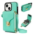 thumbnail image 1 of for iPhone 15 Plus Case Wallet with Shoulder Strap for Women - Crossbody Lanyard,Zipper Pocket,Credit Card Holder,Shockproof - Metal Buckle Closure Premium PU Leather Case for iPhone 15 Plus, Mint, 1 of 8