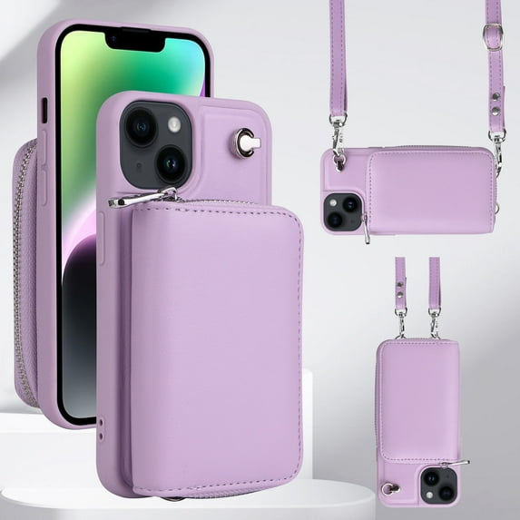 iPhone 15 Plus Case Wallet with Detachable Shoulder Strap, Premium PU Leather Wallet Case for Apple iPhone 15 Plus, Purple