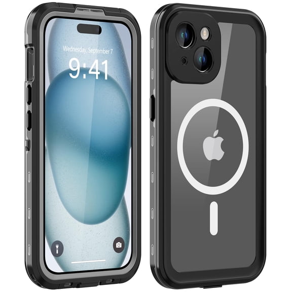 For iPhone 15 Plus Case Waterproof, [Shockproof] [Dustproof] [IP68 Waterproof] Full-Body Hard Case Built-in [Lens Screen Protection] for Diving Case (Black, for iPhone 15 Plus 6.7in)