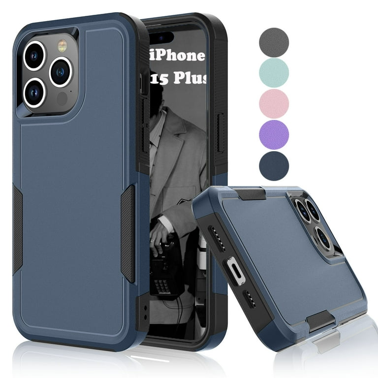iPhone 15 Plus Cases ,Sturdy Phone Case for Apple iPhone 15 Plus 6.7,  Tekcoo Shockproof Protection Heavy Duty Armor Hard Plastic & Rubber Rugged  Bumper 2-in-1 Case Cover -Black 