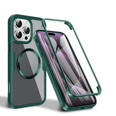 for iPhone 15 Plus Clear Case with Built-in Screen Protector Film, Compatible with Mag-Safe, Military-Grade Protection Yellowing Resistant, Slim Shockproof Magnetic Full Body Phone Case, Darkgreen