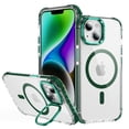 thumbnail image 1 of for iPhone 15 Plus Clear Case, Compatible with MagSafe, Built-in Camera Ring Stand, Clear Slim Drop Shockproof Full Body Protective Magnetic Phone Case Cover for iPhone 15 Plus, Green, 1 of 8