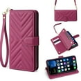 thumbnail image 1 of For iPhone 15 Plus Diamond Pattern PU Leather Wallet Case Magnetic Flip Cover Multi-Card Slots Pocket Kickstand With Detachable Shoulder Strap And Wrist Strap,Wine red,For iPhone 15 Plus, 1 of 9
