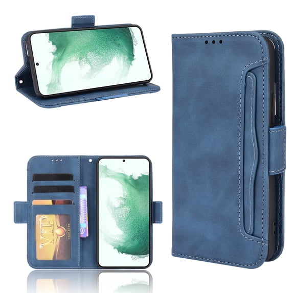 for iPhone 15 Plus Flip Wallet Case - Card Holders and Cash Pocket - Vintage Premium PU Leather Cover, Luxurious Grip Stand Feature, Magnetic Clasps with Detachable Card Slots, Blue