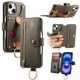 thumbnail image 1 of for iPhone 15 Plus Folio Flip Wallet Case, PU Leather Zipper Pocket Card Slots RFID Blocking Wristband Bracket, with Diamond Finger Ring Full Body Protection for iPhone 15 Plus - Midnightgreen, 1 of 10