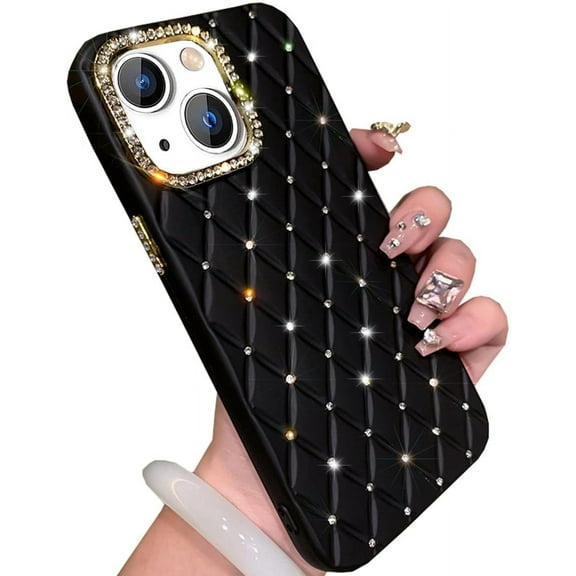 for iPhone 15 Plus Glitter Bling Case for Women, Cute Bling Rhinestones Diamond Sparkle Shiny Soft TPU Silicone Shockproof Slim Girls Protective Phone Case for iPhone 15 Plus 6.7 Inch (Black)