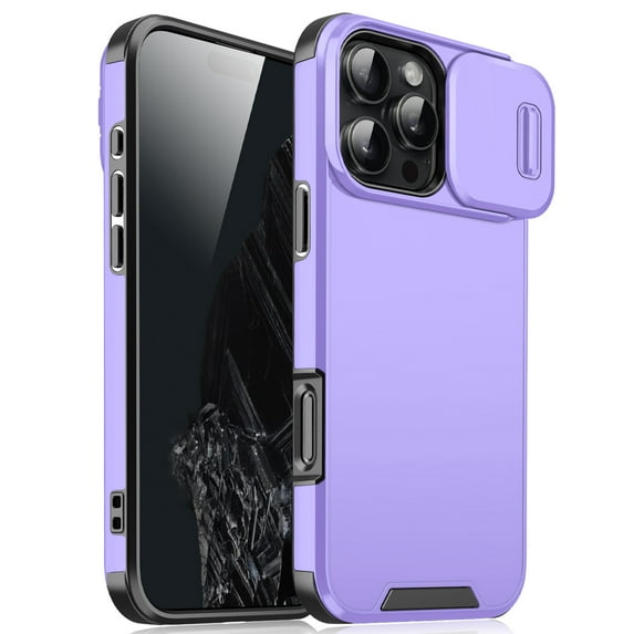 for iPhone 15 Plus Heavy Duty Case with Camera Sliding Cover, Support Wireless Charging Hybrid TPU & PC Smoothly Anti-Fingerprint Slim Case Compatible with iPhone 15 Plus, Purple