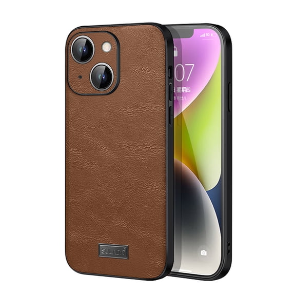 for iPhone 15 Plus Leather Case Wireless Charging, Slim Luxury Classic PU Non-Slip Grip Rugged Bumper Shockproof Full Body Protective Cover Men Women Phone Cases for iPhone 15 Plus, Brown