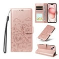 thumbnail image 1 of For iPhone 15 Plus Litter Dog Embossing Leather Phone Case with RFID Blocking Card Slot Wallet Magnetic Clasp Lanyard Flip Stand Case,Pink,For iPhone 15 Plus, 1 of 8