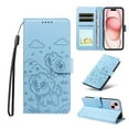 thumbnail image 1 of For iPhone 15 Plus Litter Dog Embossing Leather Phone Case with RFID Blocking Card Slot Wallet Magnetic Clasp Lanyard Flip Stand Case,blue,For iPhone 15 Plus, 1 of 8