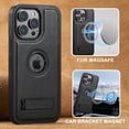 thumbnail image 1 of for iPhone 15 Plus Magnetic Case, Compatible with MagSafe, Built-in Kickstand, Support Car Mount, Slim Premium PU Leather Retro Wireless Charging Phone Case for iPhone 15 Plus, Black, 1 of 10
