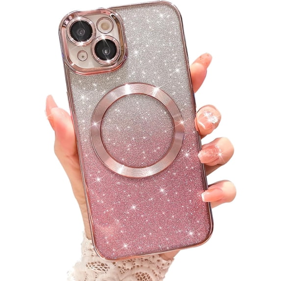 iPhone 15 Plus Magnetic Gardient Glitter Case, Plating Bling Cute Case Compatible with MagSafe for Women Girls Full Camera Protector Back Cover for iPhone 15 Plus 6.7 Inch Silver