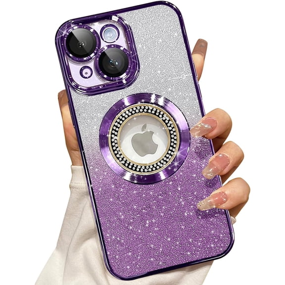 For iPhone 15 Plus Magnetic Glitter Case Compatible with MagSafe,Full Protection Slim Shockproof Anti-Scratch Case with Camera Lens Protector Logo View Dust-Proof Net for Women