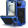 for iPhone 15 Plus Metal Case, [Builtin Camera Kickstand & Glass