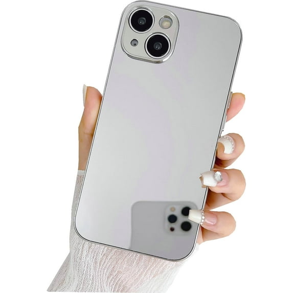 iPhone 15 Plus Mirror Case, Glossy Hard Mirror Silver Plating Cute Women Girls Makeup Mirror Case Shockproof Camera Full Protection Case for iPhone 15 Plus