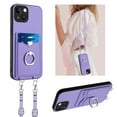 thumbnail image 1 of for iPhone 15 Plus PU Leather Phone Case Cover, Classic Shoulder Strap Card Slots Shockproof Protective Ring Bracket Anti-scratch Ultra Slim Back Case for iPhone 15 Plus - Purple, 1 of 8