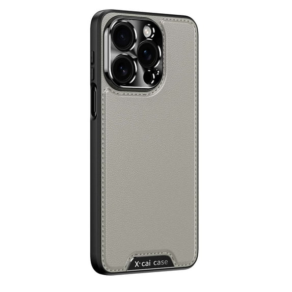 For iPhone 15 Plus PU Leather Phone Case,Edge Stitch Along The Frame,Ultra Slim Shockproof Anti-fall Lightweight Premium Soft TPU Bumper Metal PU Leather Hybrid Protective Case,Gray