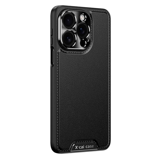 For iPhone 15 Plus PU Leather Phone Case,Edge Stitch Along The Frame,Ultra Slim Shockproof Anti-fall Lightweight Premium Soft TPU Bumper Metal PU Leather Hybrid Protective Case,Black