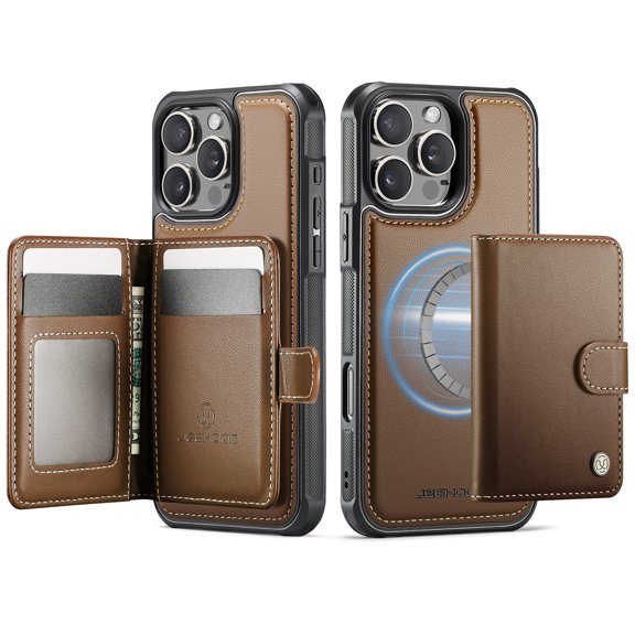 For iPhone 15 Plus Phone Case,2-in-1 Magnetic Removable Card Holder,Compatible With Mag-Safe,PU Leather + TPU + PC Hybrid Shockproof Anti-fall Protection,Durable Phone Case,Brown