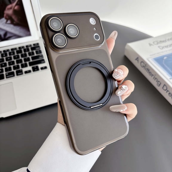For iPhone 15 Plus Phone Case,360°Rotatable Ring Kickstand,Built-in Camera Lens Protector,Anti-fingerprinting Matte Translucent Soft TPU Shockproof Anti-fall Durable Phone Case,Black