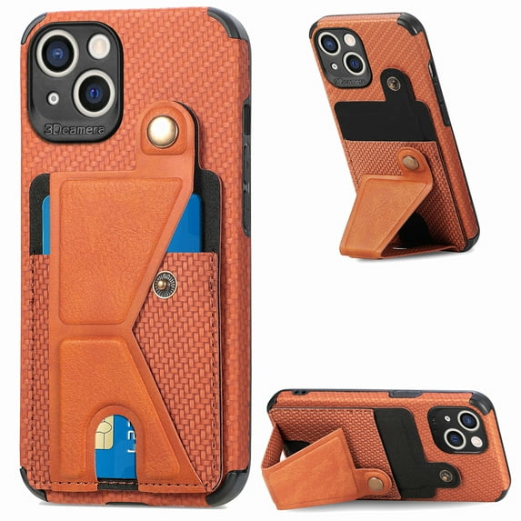 for iPhone 15 Plus Phone Case Card Holder, Card Pocket for Back of Phone, PU Leather Wallet Magnetic Kickstand Credit Card Holder Phone Case Compatible with iPhone 15 Plus 6.7 inch,Brown