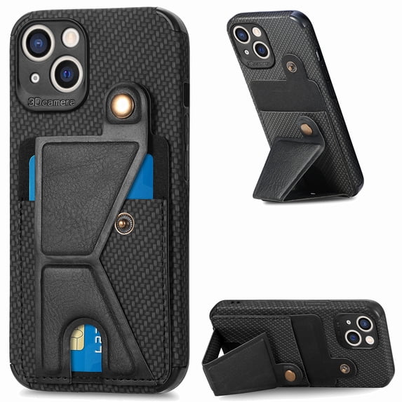 for iPhone 15 Plus Phone Case Card Holder, Card Pocket for Back of Phone, PU Leather Wallet Magnetic Kickstand Credit Card Holder Phone Case Compatible with iPhone 15 Plus 6.7 inch,Black
