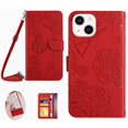 thumbnail image 1 of for iPhone 15 Plus Phone Case Wallet,Crossbody Strap Women Flip Folio Cover with Card Holders Butterfly Embossed Premium PU Leather Kickstand Wrist Strap Magnetic Closure Case,Red, 1 of 12