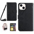 thumbnail image 1 of for iPhone 15 Plus Phone Case Wallet,Crossbody Strap Women Flip Folio Cover with Card Holders Butterfly Embossed Premium PU Leather Kickstand Wrist Strap Magnetic Closure Case,Black, 1 of 12