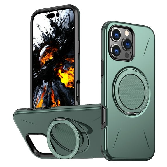 For iPhone 15 Plus Phone Case,With 360°Rotatable Invisible Magnetic O-Ring Kickstand,Compatible with Mag-Safe,Heavy Duty Shockproof Protection Anti-Scratch Rugged Slim Phone Case,Green