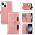 thumbnail image 1 of for iPhone 15 Plus Phone Case,for iPhone 15 Plus Wallet Case RFID Blocking 8 Card Slots Holder & 1 Cash Pocket & 1 Outer Pouch,Wrist Strap,Shockproof Leather Magnetic Flip Stand Cover,Rosegold, 1 of 10