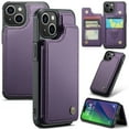 thumbnail image 1 of for iPhone 15 Plus Premium PU Leather Back Case, Multiple Card Slots Design, Double Magnetic Clasp Study Kickstand RFID Blocking Classic Phone Cover for iPhone 15 Plus, Purple, 1 of 9