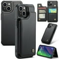thumbnail image 1 of for iPhone 15 Plus Premium PU Leather Back Case, Multiple Card Slots Design, Double Magnetic Clasp Study Kickstand RFID Blocking Classic Phone Cover for iPhone 15 Plus, Black, 1 of 9