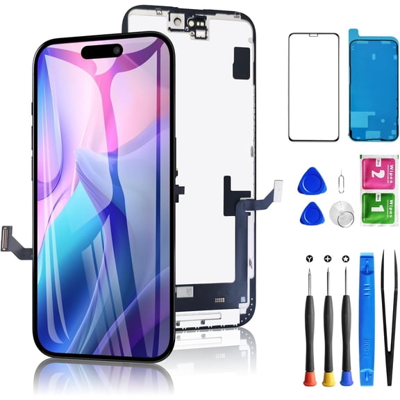 For iPhone 15 Plus Screen Replacement 6.7 Inch Full HD, 3D Touch LCD Screen Display Digitizer Assembly with Repair Kit, Compatible for Model A2847, A3093, A3094, A3096(Black)