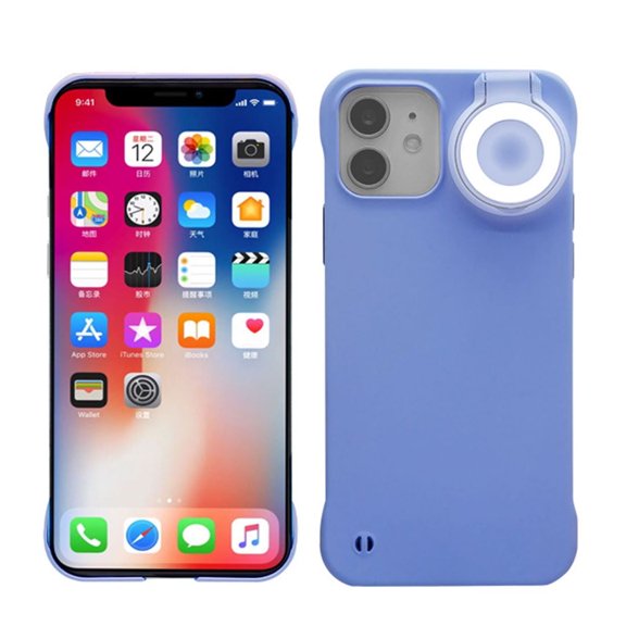 iPhone 15 Plus Selfie Ring Light Flip Case Anti-Scratch Full-Body Slim Case with 3 Light Modes-Purple