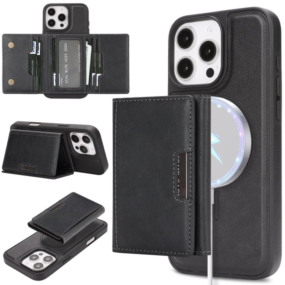 for iPhone 15 Plus Wallet Case with 7 Card Slots, Detachable Magnetic Back Cover, Premium PU Leather Kickstand Drop Protective Shockproof Classic Flip Case for iPhone 15 Plus, Black
