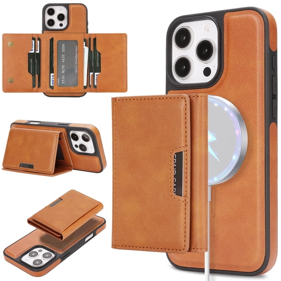 for iPhone 15 Plus Wallet Case with 7 Card Slots, Detachable Magnetic Back Cover, Premium PU Leather Kickstand Drop Protective Shockproof Classic Flip Case for iPhone 15 Plus, Brown
