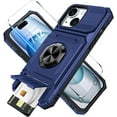 thumbnail image 1 of for iPhone 15 Plus Wallet Case with Card Holder + 1 Screen Protector, (2 Cards) & 360°Ring Kickstand Military Grade Drop Shockproof Rugged Case for iPhone 15 Plus 6.7" (Blue), 1 of 12