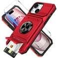 thumbnail image 1 of for iPhone 15 Plus Wallet Case with Card Holder + 1 Screen Protector, (2 Cards) & 360°Ring Kickstand Military Grade Drop Shockproof Rugged Case for iPhone 15 Plus 6.7" (Red), 1 of 12