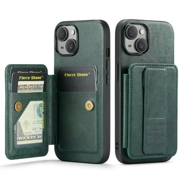 for iPhone 15 Plus Wallet Case with RFID Blocking Credit Card Holder,PU Leather Folio Flip Kickstand Handle Wrist Strap Shockproof Cover Women Men for iPhone 15 Plus Phone Case,Green