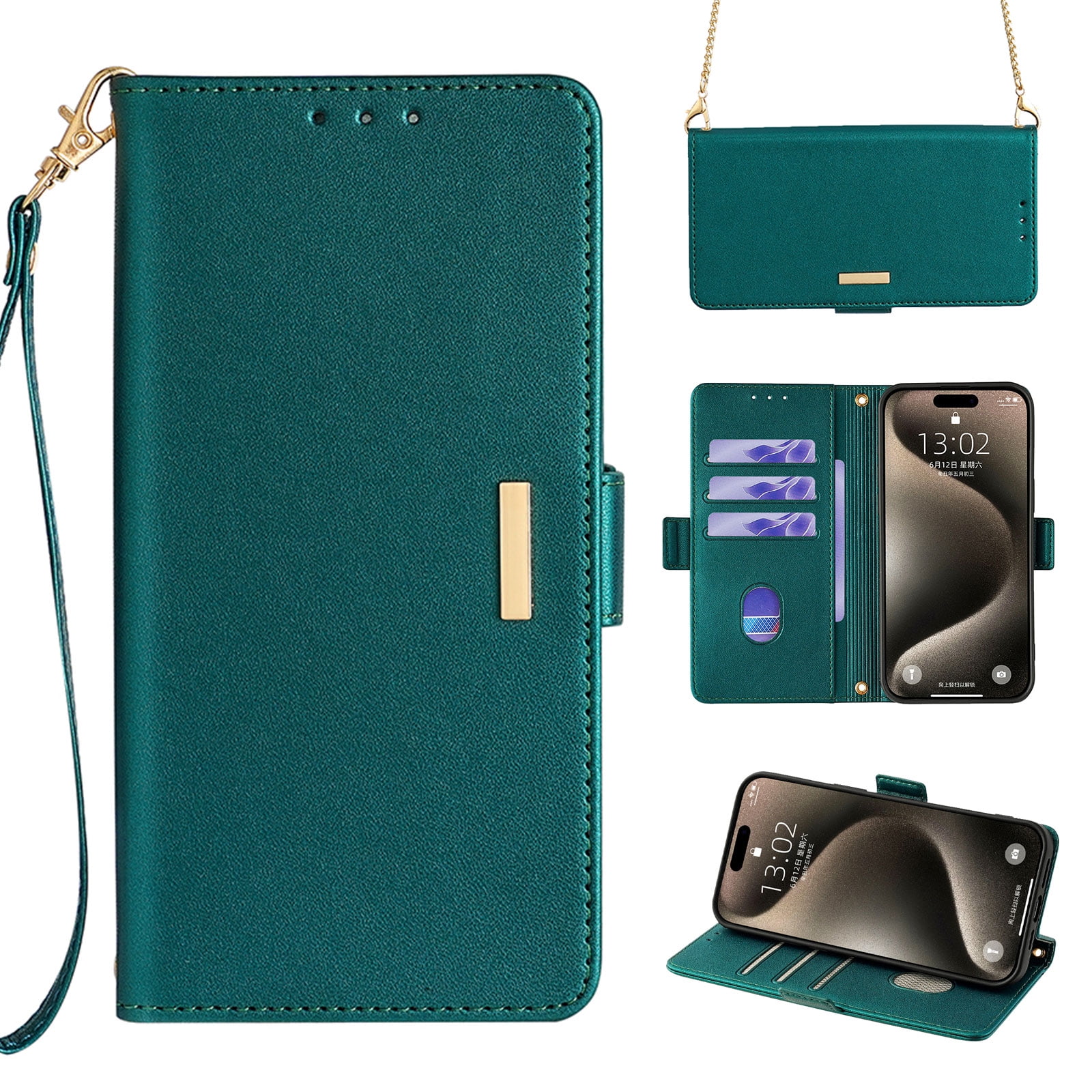 for iPhone 15 Plus Wallet Flip Case, Elegant Wrist Strap and Shoulder